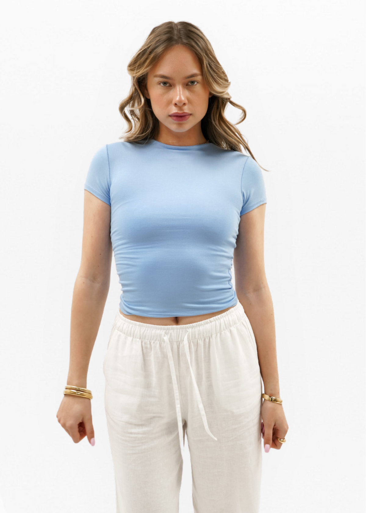 Short sleeve top long light blue (tall)