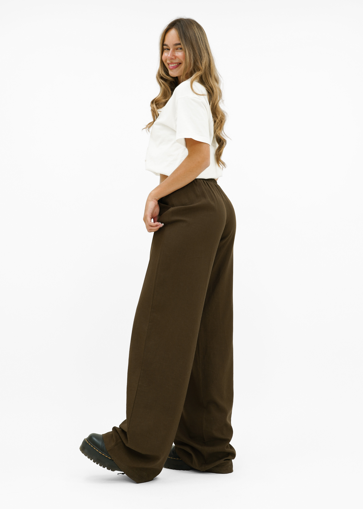 Low waist linnen pants (tall) brown