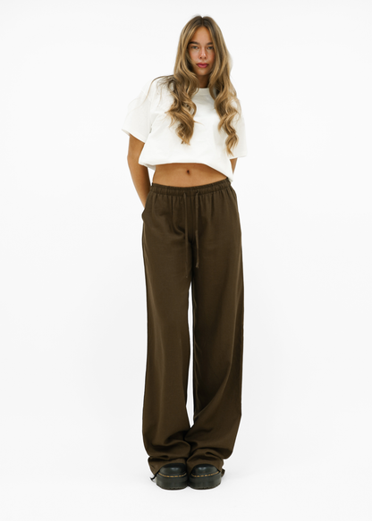 Low waist linnen pants (tall) brown
