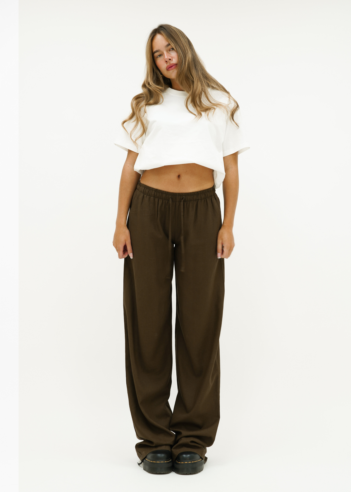 Low waist linnen pants (tall) brown