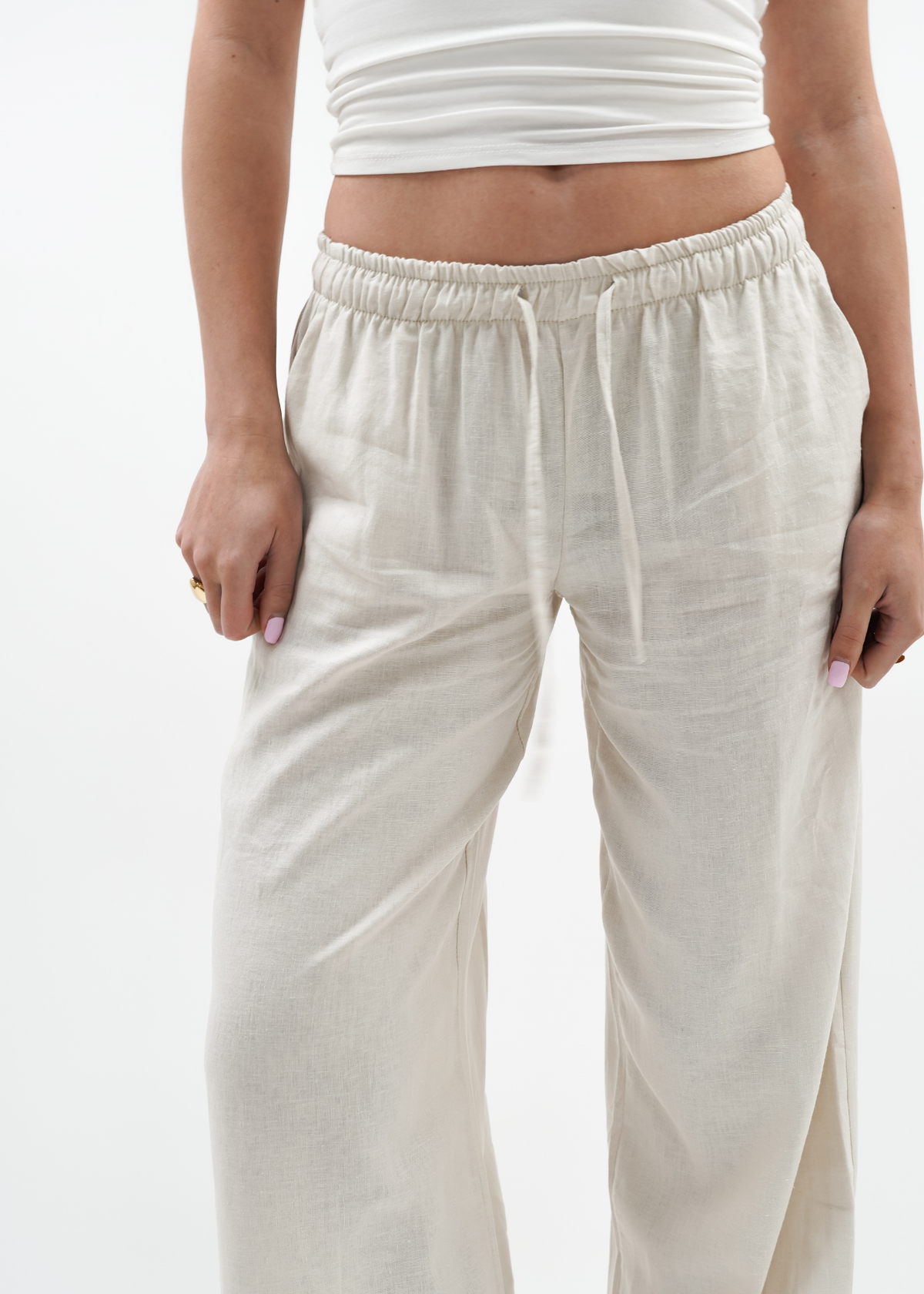 Low waist linnen pants (tall) crème