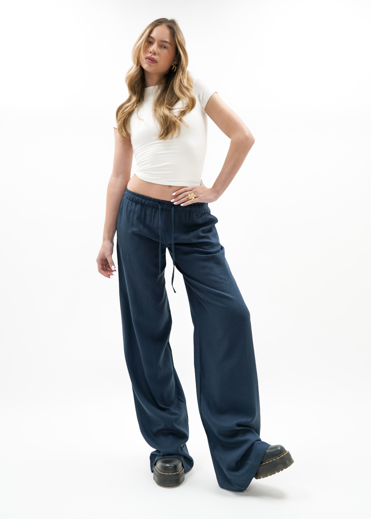 Low waist linnen pants (tall) navy