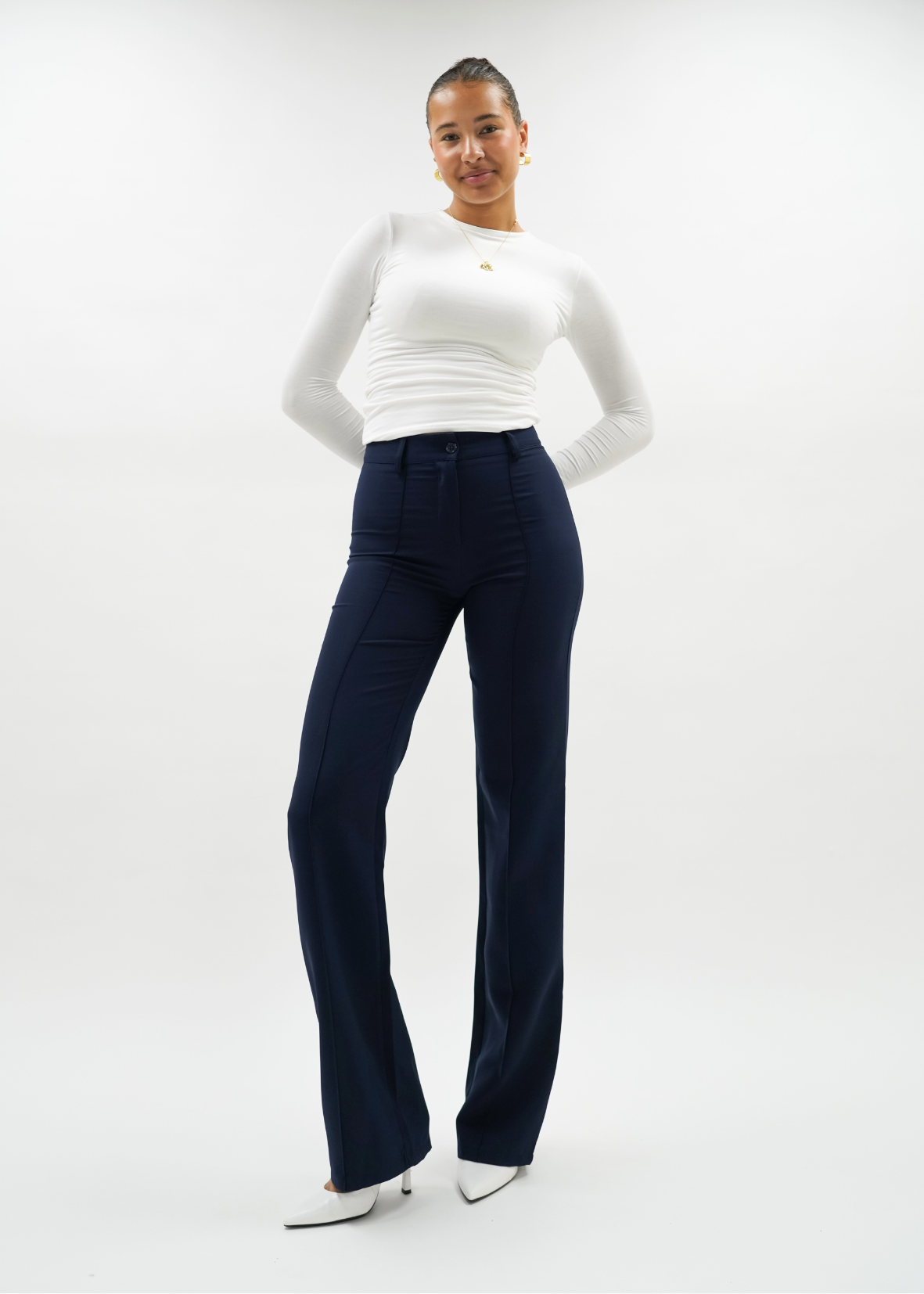 Straight leg pants met pressfold night blue (tall)