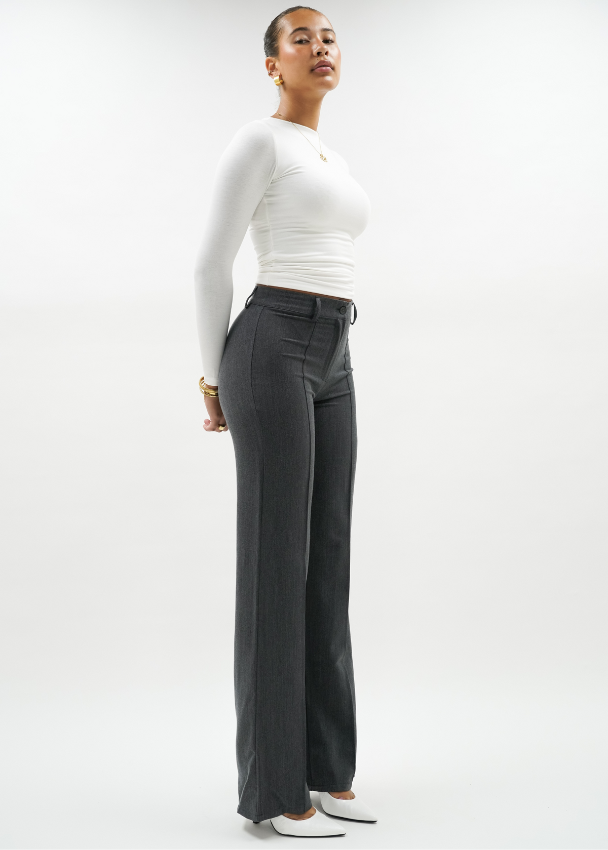 Straight leg pants met pressfold dark washed grey (tall)